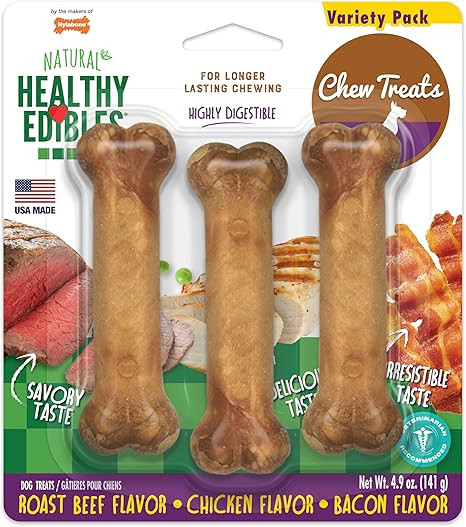 Nylabone Healthy Edibles Natural Dog Chews, Long Lasting Bones for Dogs, Roast Beef, Chicken & Ba... | Amazon (US)
