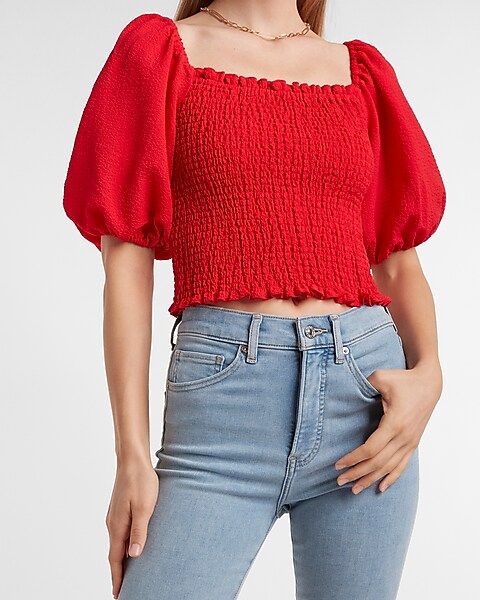 Smocked Body Puff Sleeve Crop Top | Express