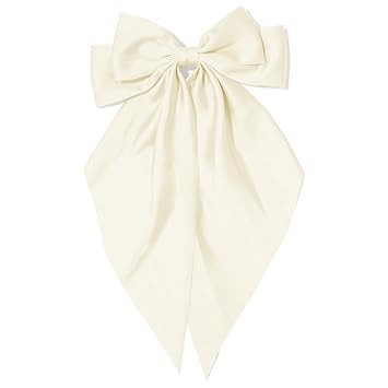 Big Beige Silky Satin Hair Bows with Long Tail Ribbon Barrettes for Women and Girls - Cute Coquet... | Amazon (US)