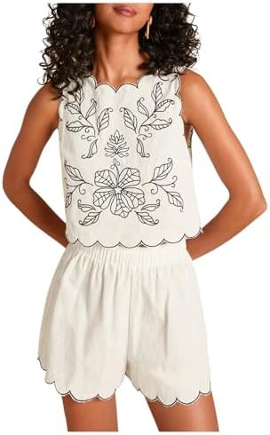 MakeMeChic Women's 2 Piece Set Boho Beach Vacation Outfits Floral Crop Tops Shorts Set | Amazon (US)