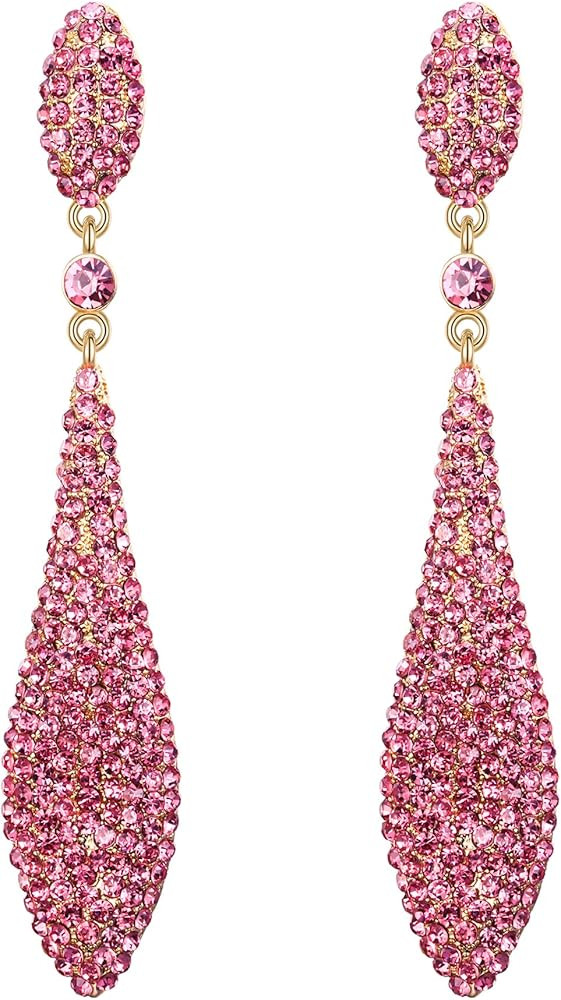 EVER FAITH Women's Austrian Crystal Double Waterdrop Pierced Dangle Earrings | Amazon (US)