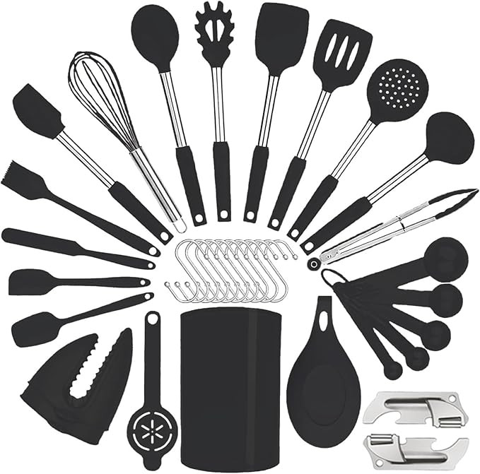 Silicone Kitchen Cooking Utensils Set with Stainless Steel Handle, Spatula Set Utensil Set, Cooki... | Amazon (US)