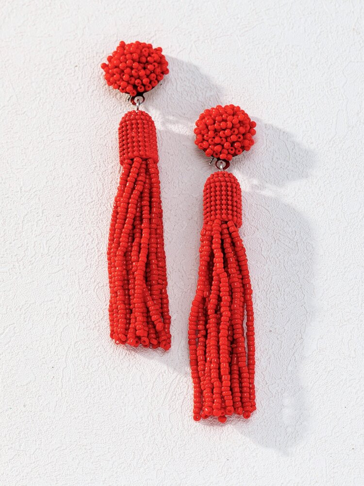 Beaded Tassel Drop Earrings | SHEIN