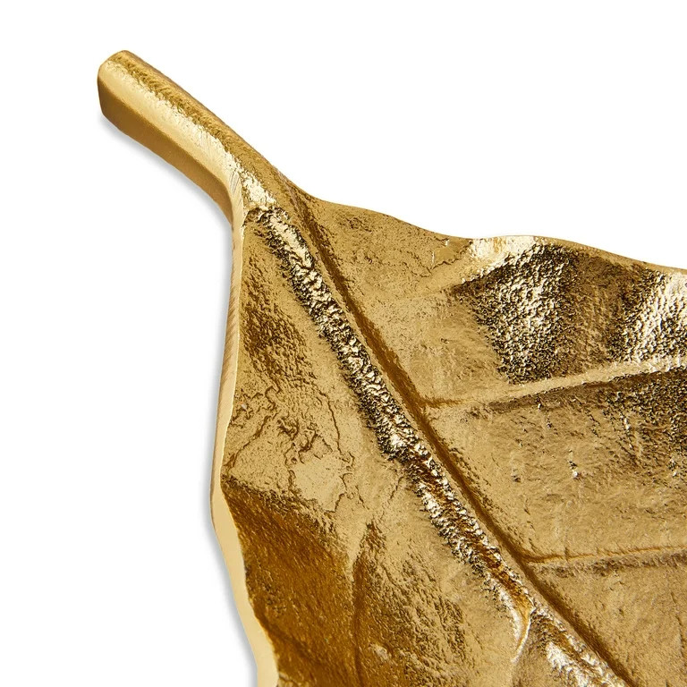 Aluminum Casted Leaf Decorative Tray, Gold, 14", Fall by Way To Celebrate | Walmart (US)