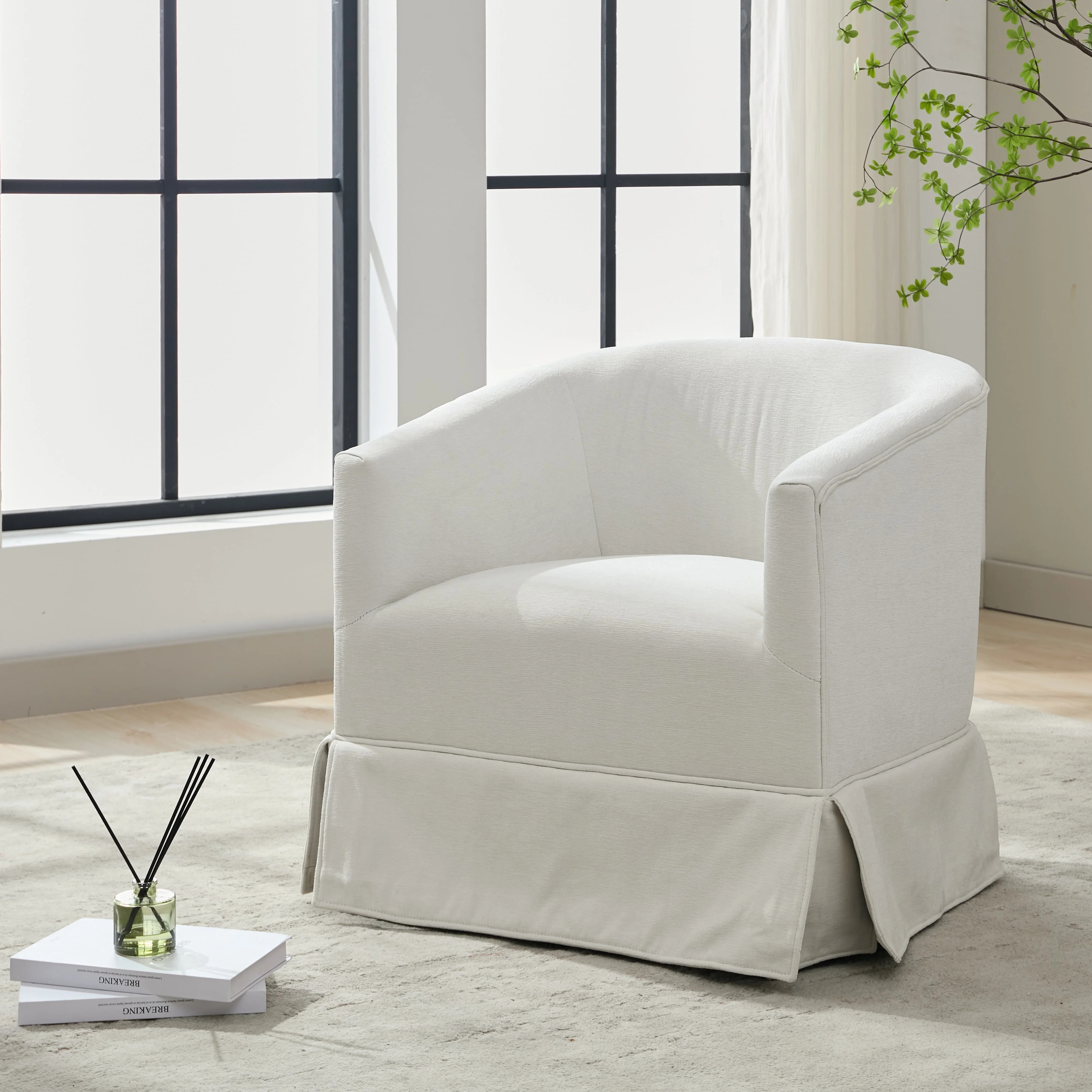 Locus Bono Swivel Accent Chair for Living Room, Bedroom, Adult, Linen Fabric, Cream/White (Set of... | Walmart (US)