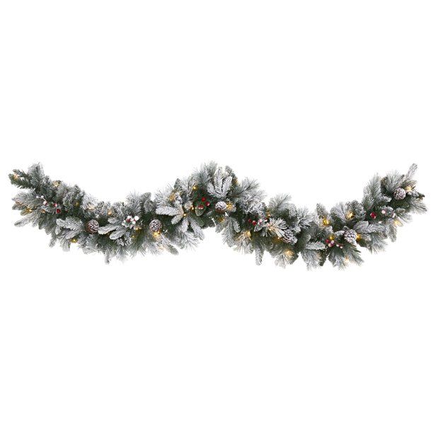 Nearly Natural 6ft. Flocked Mixed Pine Artificial Christmas Garland with 50 LED Lights, Pine Cone... | Walmart (US)