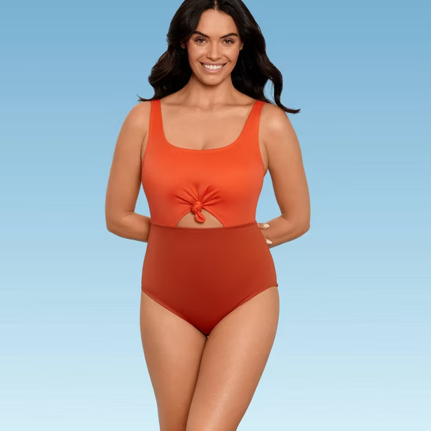 Women's Slimming Control Tie-Front Cut Out One Piece Swimsuit - Beach Betty by Miracle Brands | Target