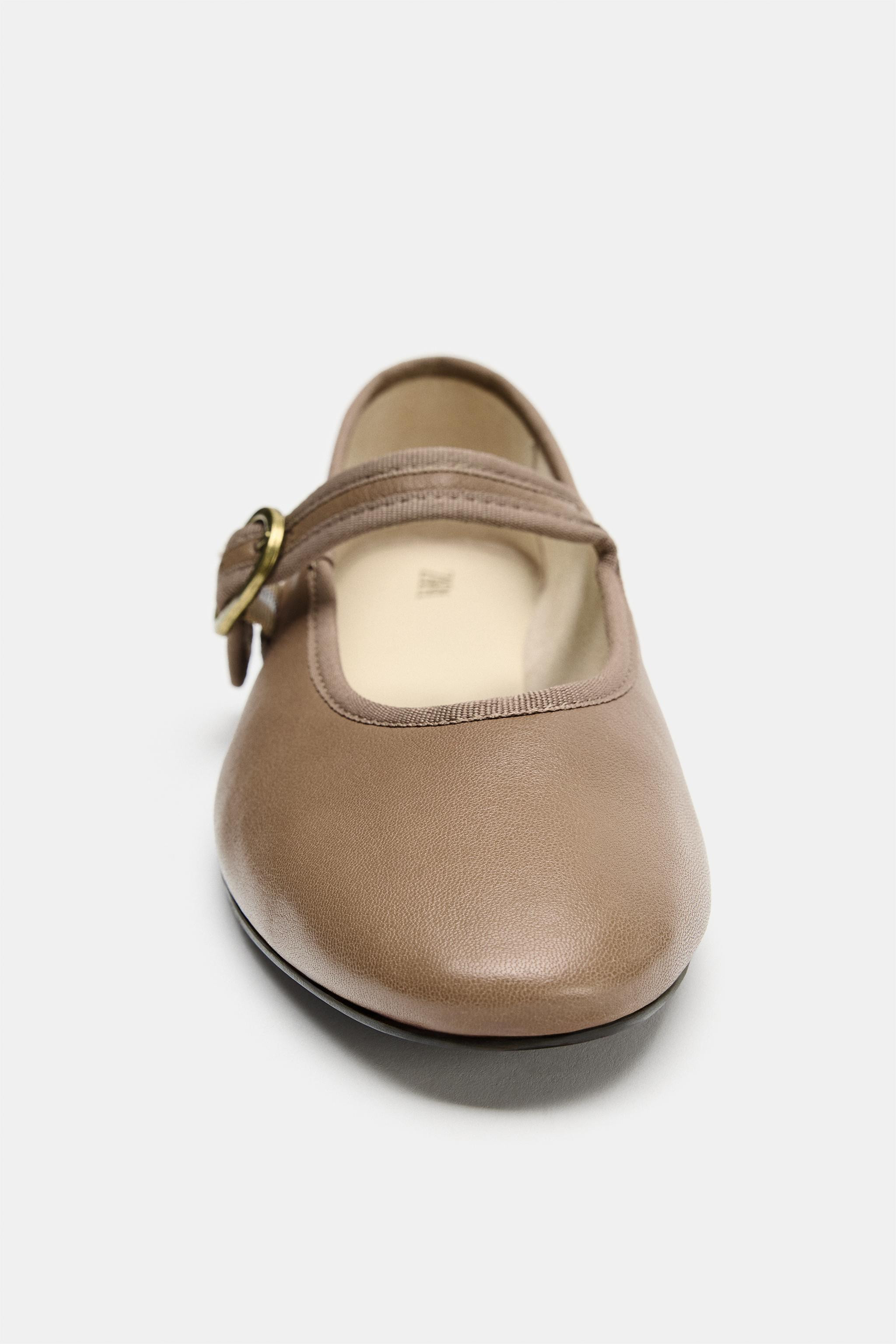 LEATHER FLAT SHOES WITH BUCKLE | Zara US