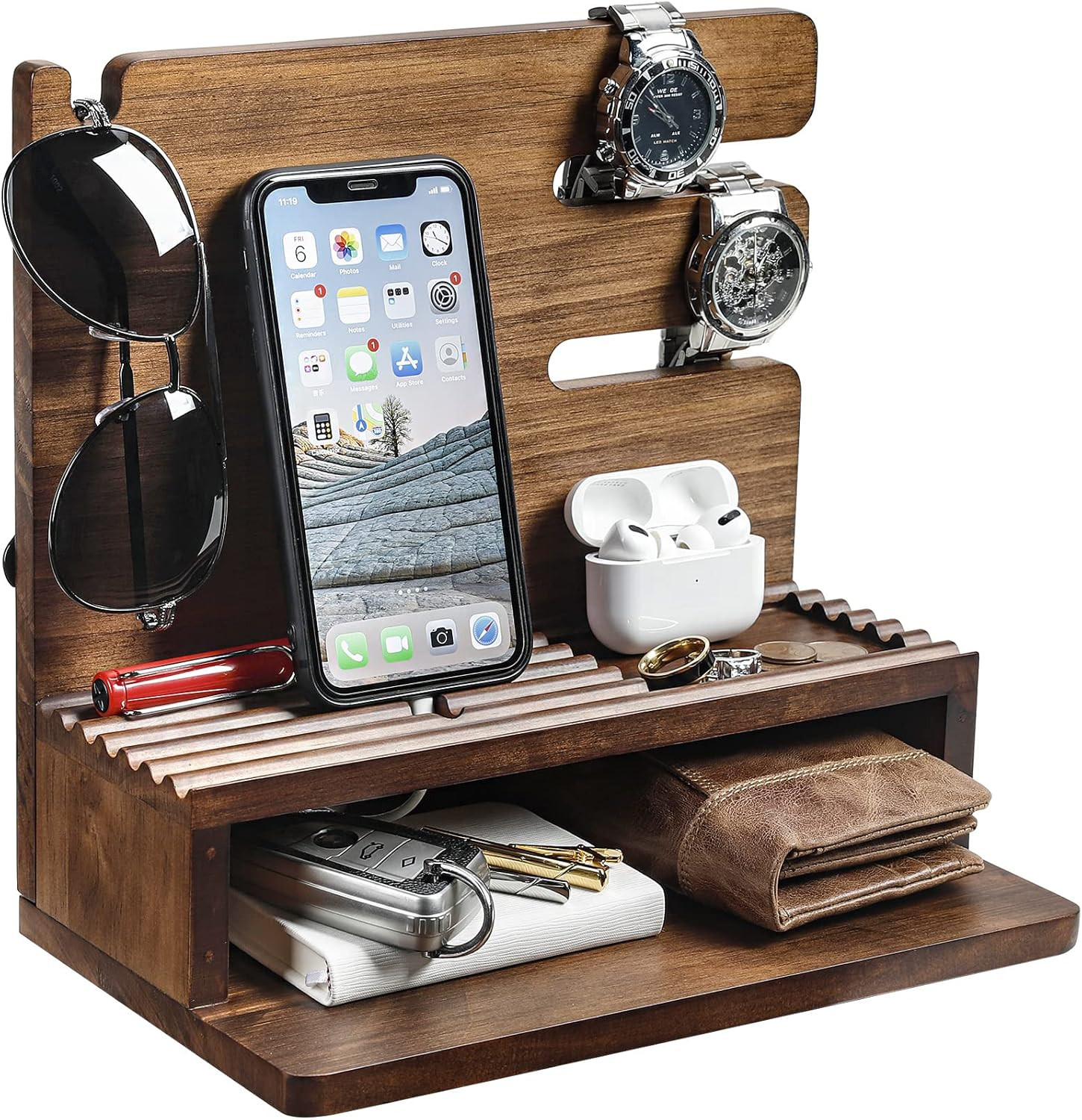 Homde Solid Wood Charging Station Storage/Nightstand Organizer for Multiple Devices Including Pho... | Amazon (US)
