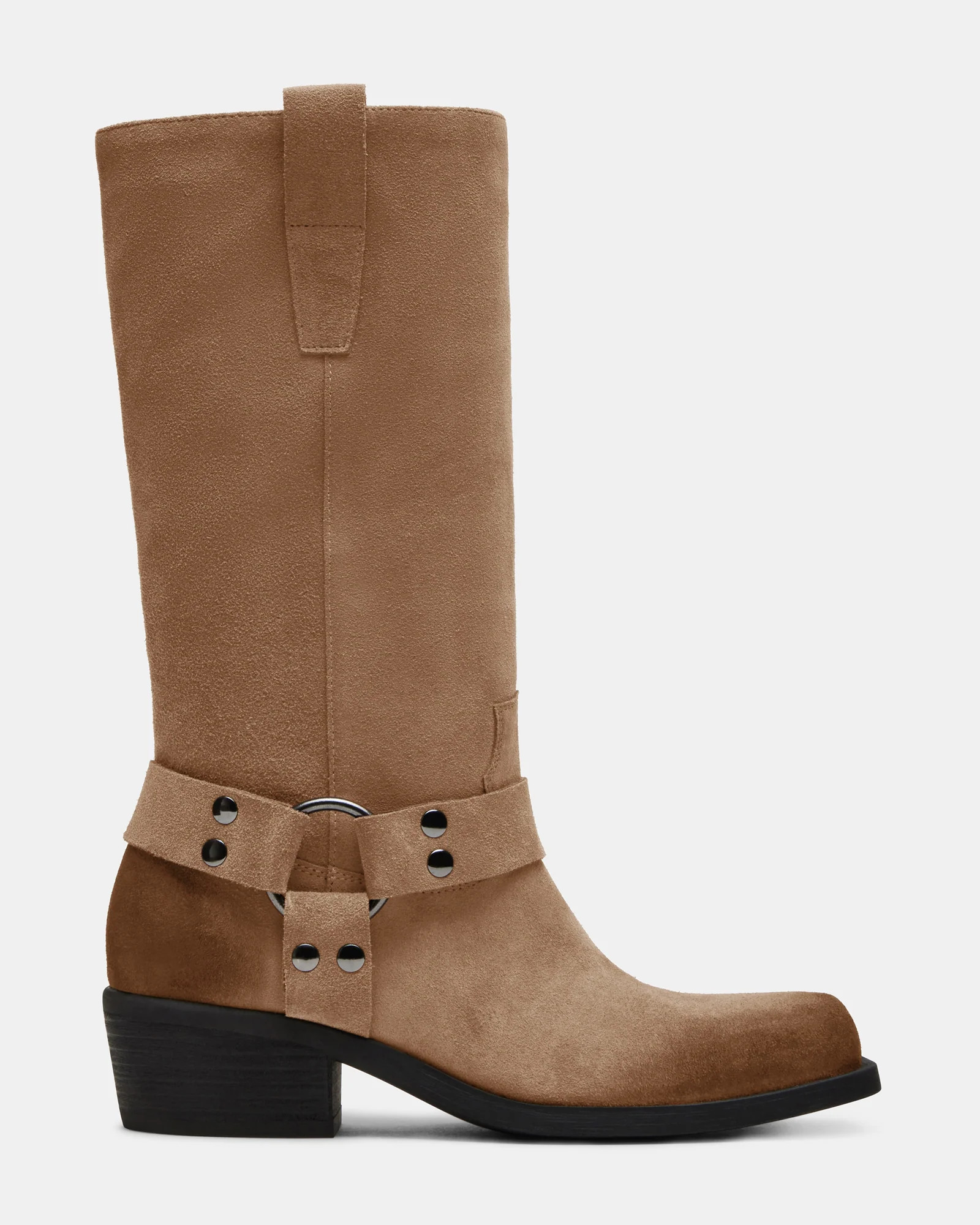 RUSKIN Taupe Suede Square Toe Moto Boot | Women's Boots | Steve Madden (US)