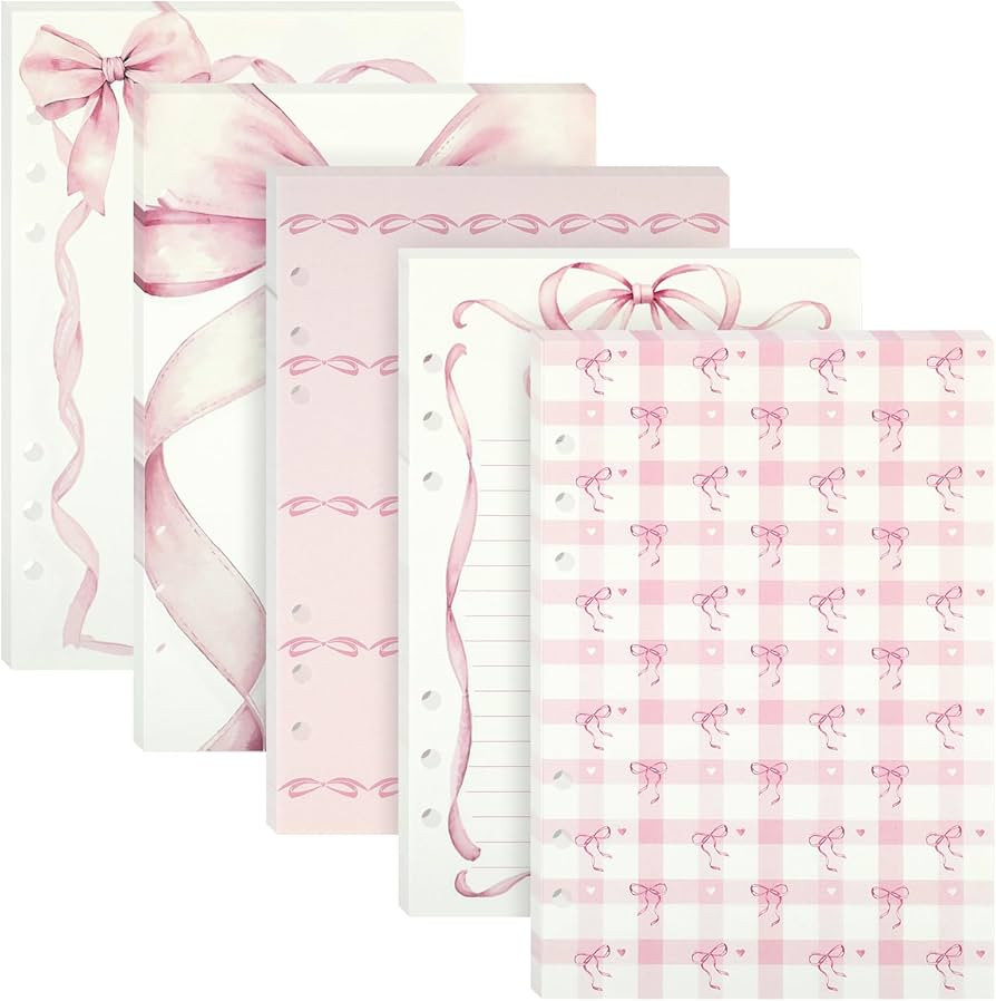 100 Sheets Pink Bow A5 Refills Paper for Planner Inserts Binder, Thick 6 Hole Notebook Refill, 12... | Amazon (US)