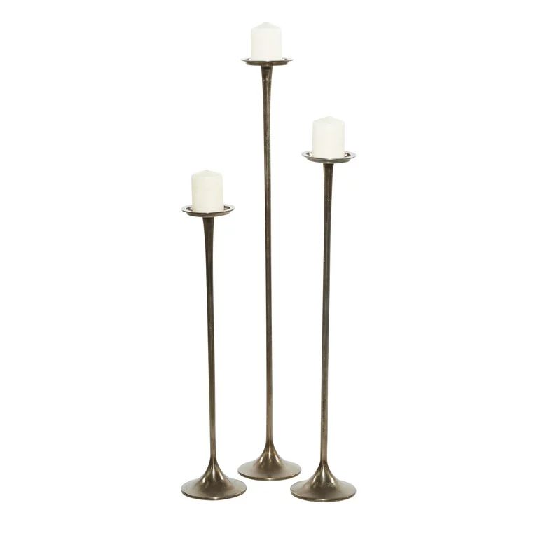 DecMode 3 Candle Black Aluminum Tall Candle Holder, Set of 3 | Walmart (US)