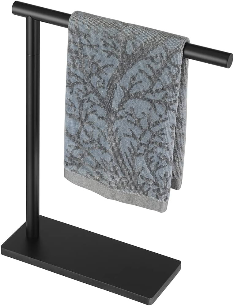 JQK Hand Towel Holder Stand Black, Modern Tree Rack Free Standing for Countertop with 12 Inch Bar... | Amazon (US)