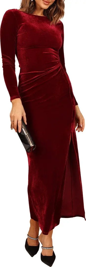 Sarine Cutout Long Sleeve Velvet Maxi Cocktail Dress | Nordstrom