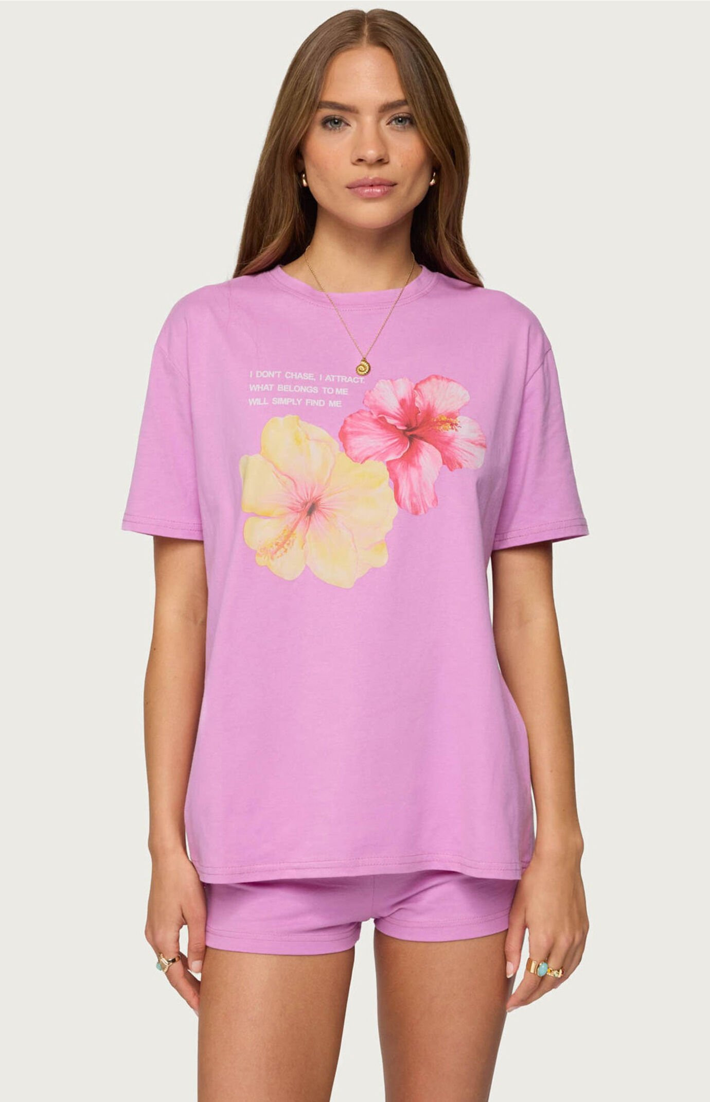 Edikted Women's Fleur Hibiscus Graphic T-Shirt in Pink - Size XS | PacSun