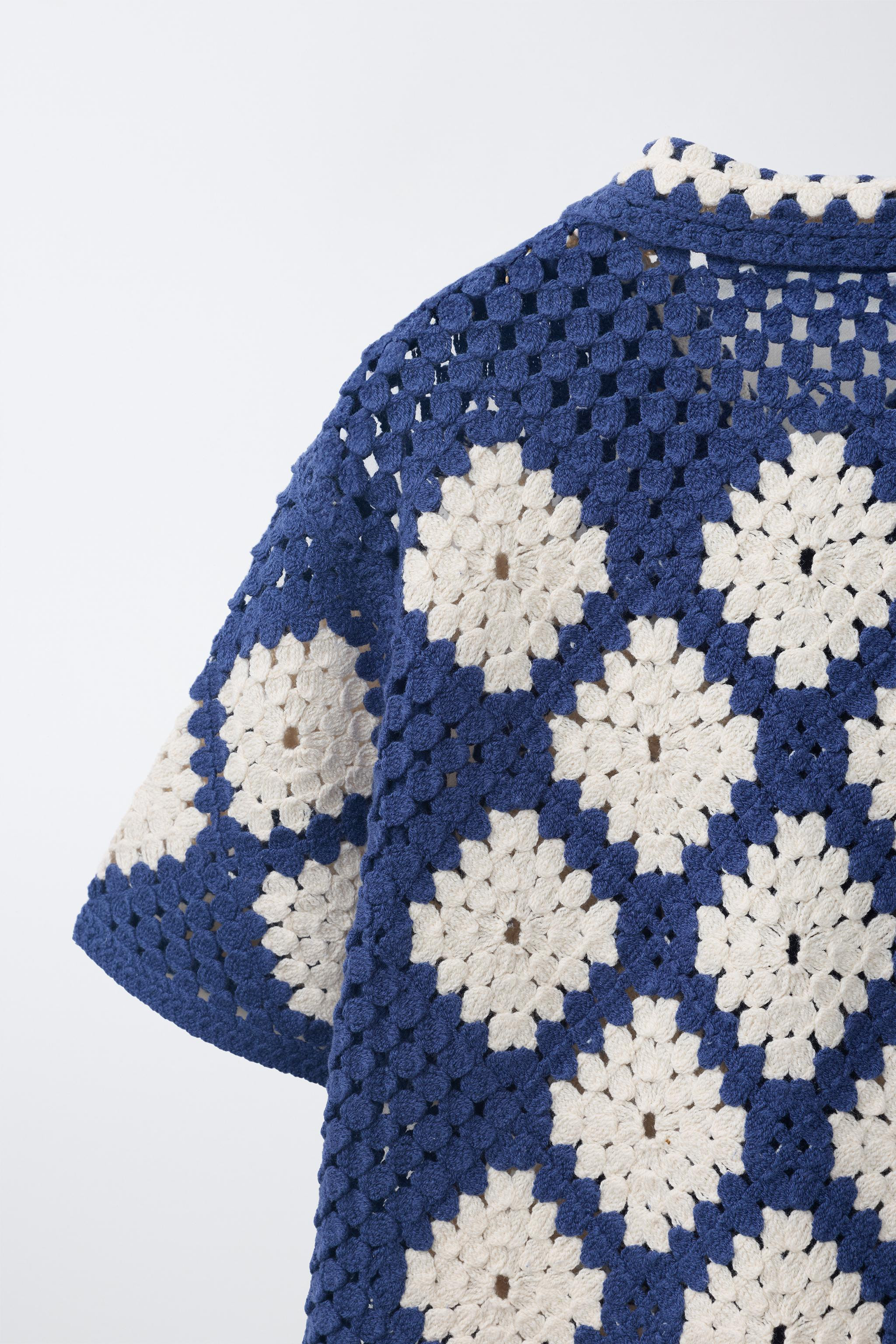 DIAMOND CROCHET KNIT OVERSHIRT | Zara US