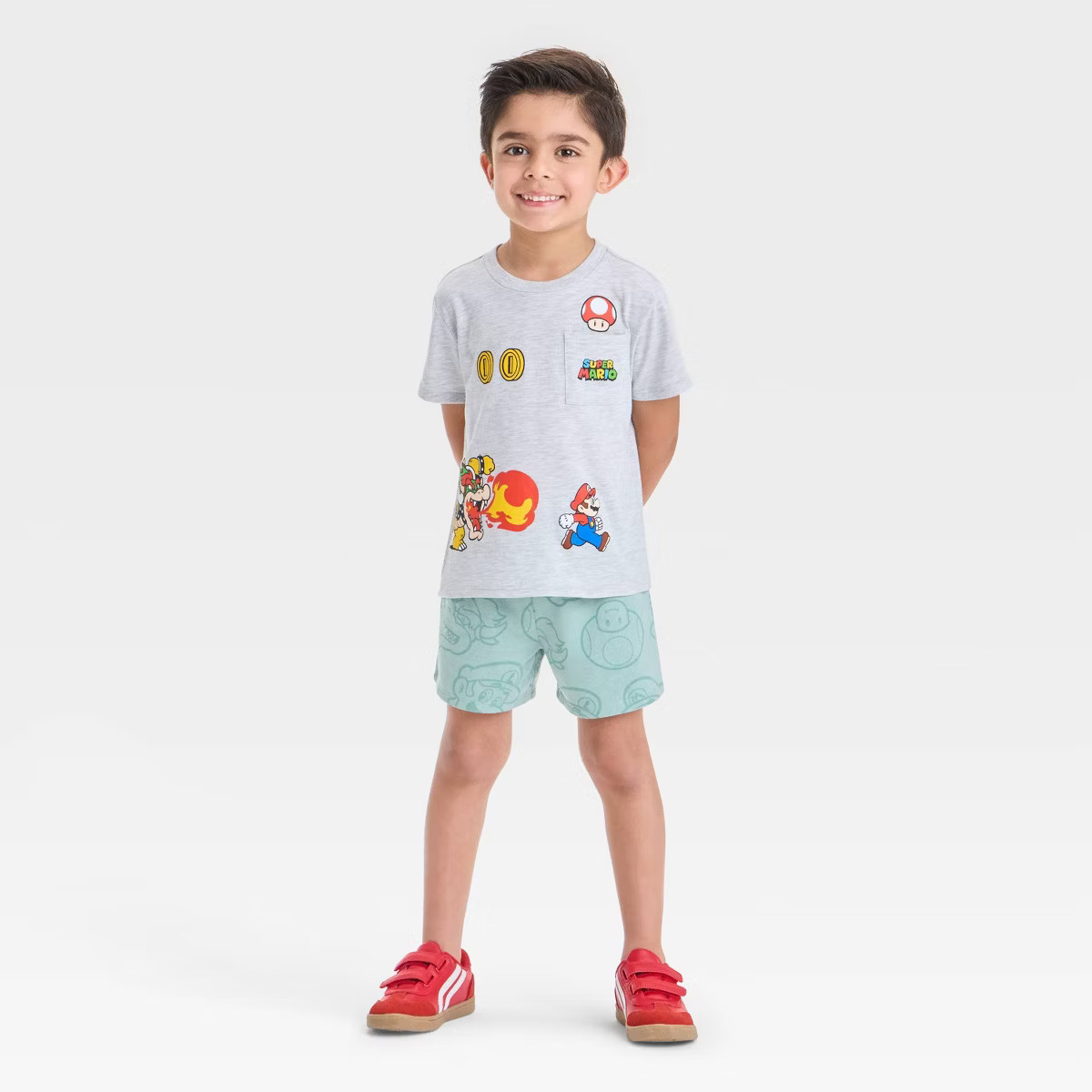 Toddler Boys' 2pc Nintendo Super Mario Pocket T-Shirt & Shorts Set - Gray | Target