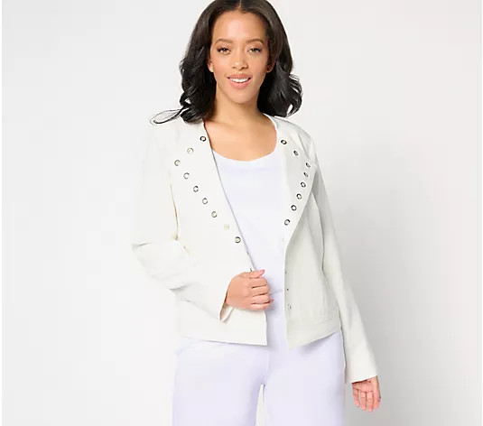 Dennis Basso Open Front Twill Jacket with Grommet Detail - QVC.com | QVC
