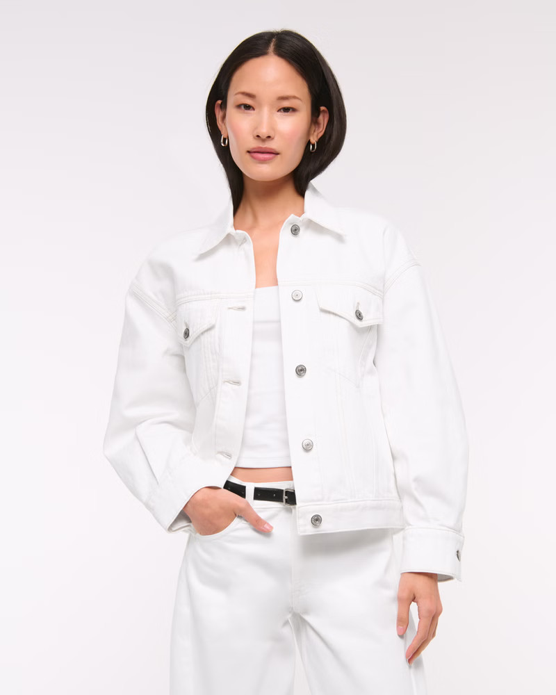 Oversized Distressed Denim Trucker Jacket | Abercrombie & Fitch (US)