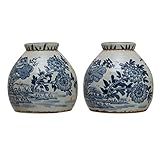 Creative Co-Op Stoneware Ginger Jar, Distressed Blue and White Decorative Storage, 11" L x 11" W ... | Amazon (US)