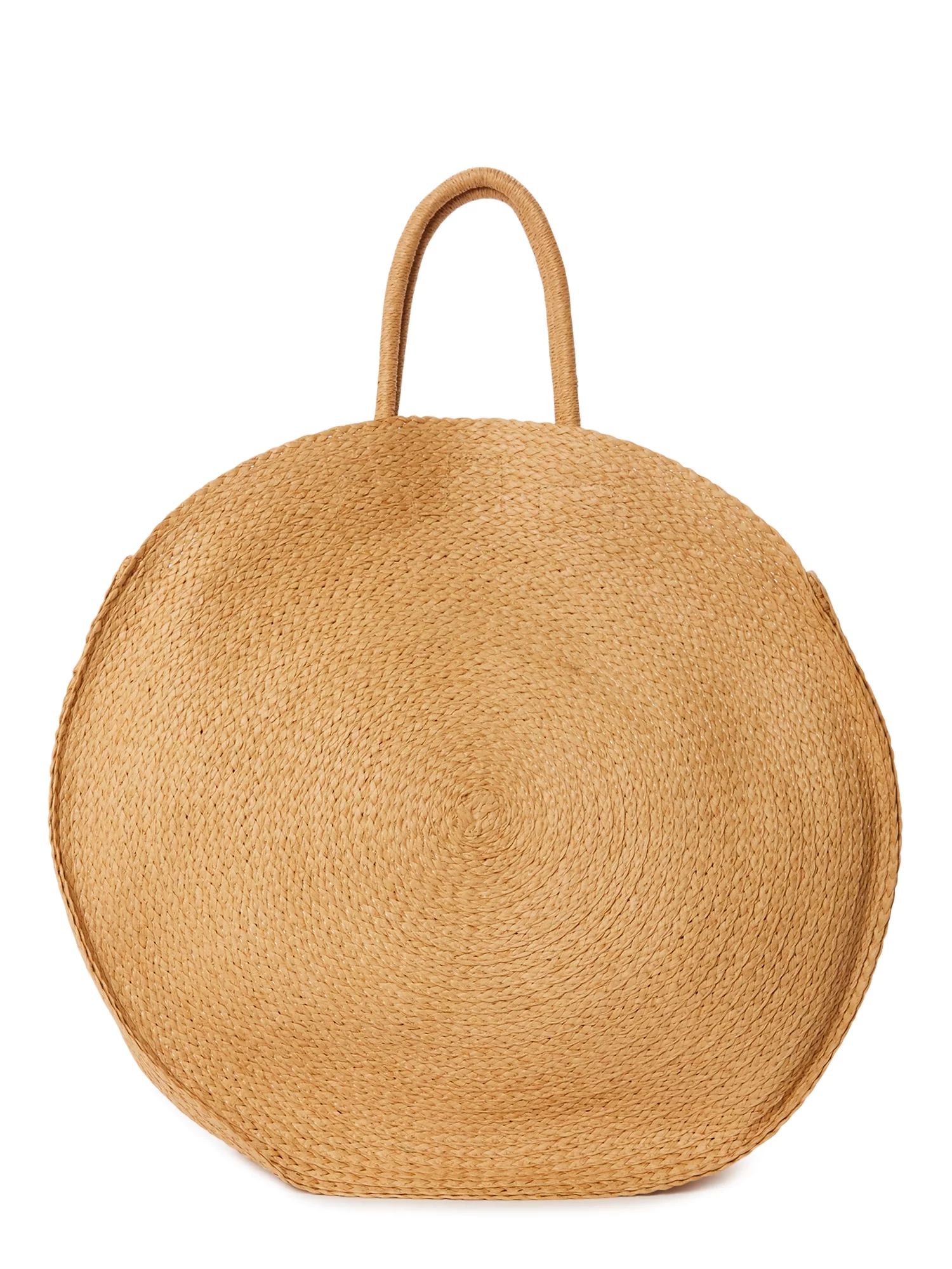 Time and Tru Women’s Circle Straw Tote Bag Oversized Natural | Walmart (US)