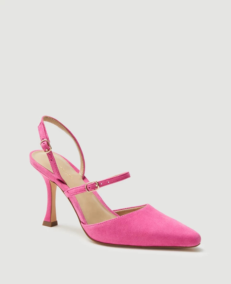 Suede Double Strap Pointy Toe Pumps | Ann Taylor (US)