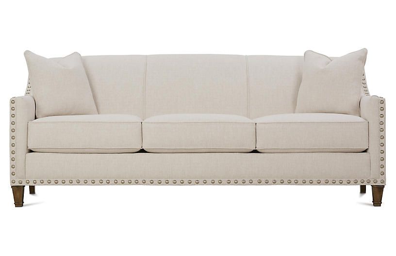 Erin 75" Sleeper Sofa - Beige - frame, latte; upholstery, beige; nailheads, pewter | One Kings Lane