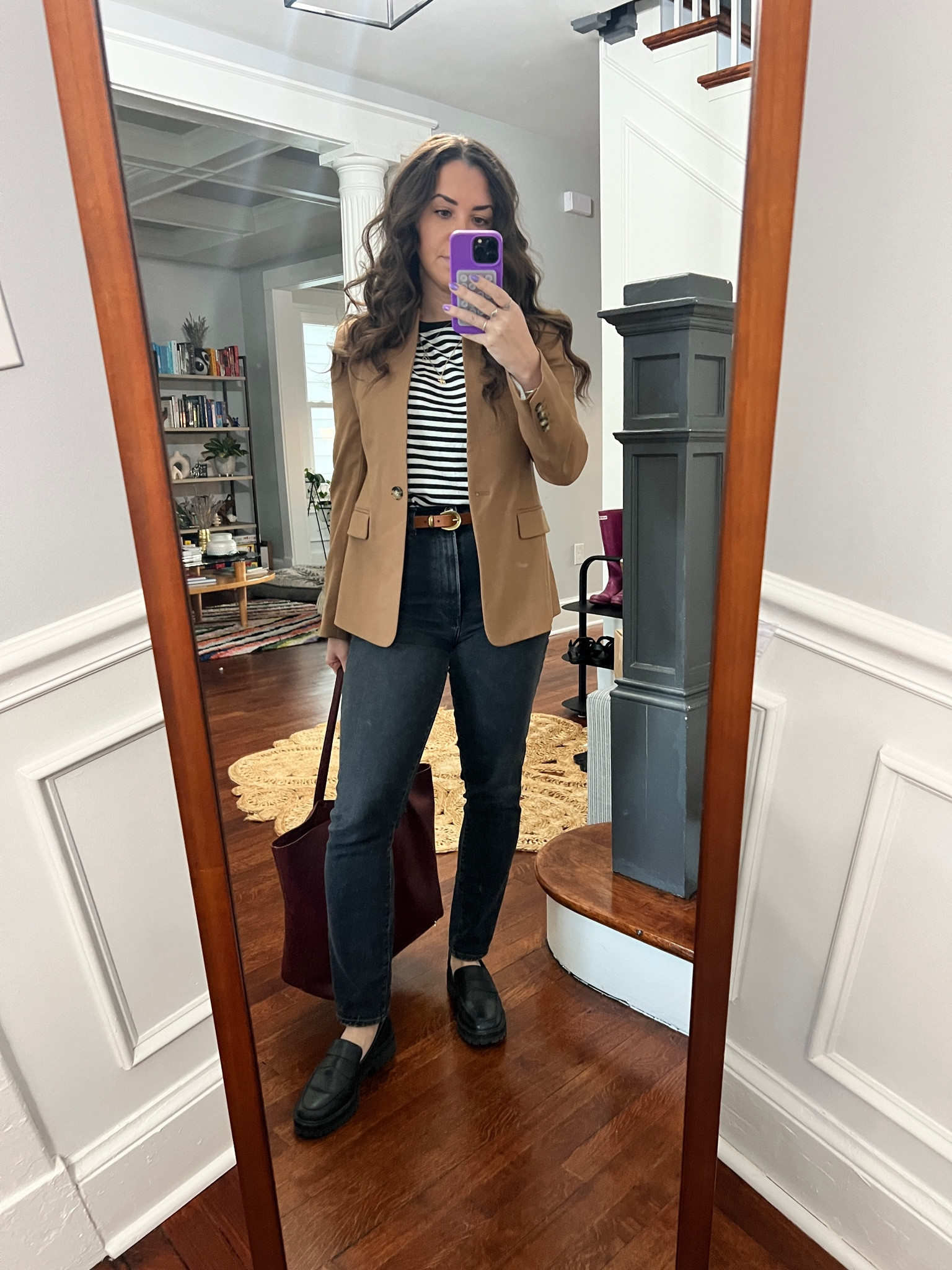 Camel blazer. Jcrew regent blazer. Tan blazer. Stripe tee. Casual work outfit. Loafers jeans and blazer.

#LTKfindsunder50 #LTKworkwear #LTKfindsunder100