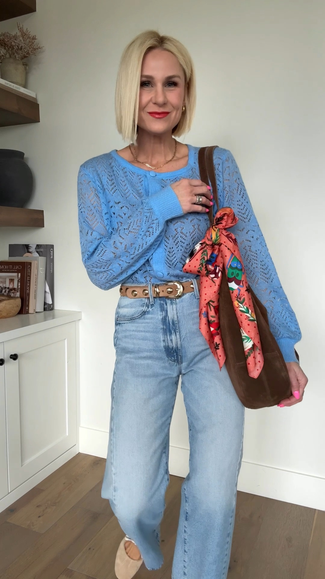 Simple spring outfit! 
*linked the nude cami I’m wearing underneath.
Adding all the fun accessories. This $6 silk scarf is going to be on repeat!
Everything fits tts

#LTKSpringSale #LTKOver40 #LTKmomlife