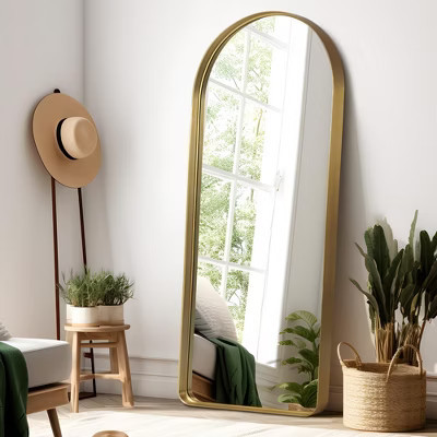 Aluminum Alloy Rounded Arch Full Body Mirror with Imitation Electroplating, 180x80x5cm (Deep, No Bracket) | Target