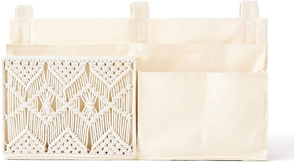 Mkono Bedside Caddy Hanging Organizer, Bunk Woven 7 Pockets Bed Storage Bag Boho Remote Magazine ... | Amazon (US)