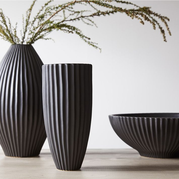 Sanibel Black Textured Ceramic Vases | West Elm (US)