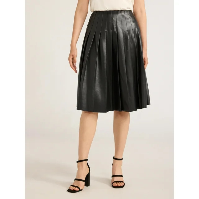 Scoop Women’s Ultimate Faux Leather Pleated Midi Skirt, Sizes XS-XXL - Walmart.com | Walmart (US)