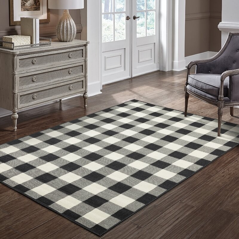 Wiest Gingham Check Black Indoor/Outdoor Area Rug | Wayfair North America