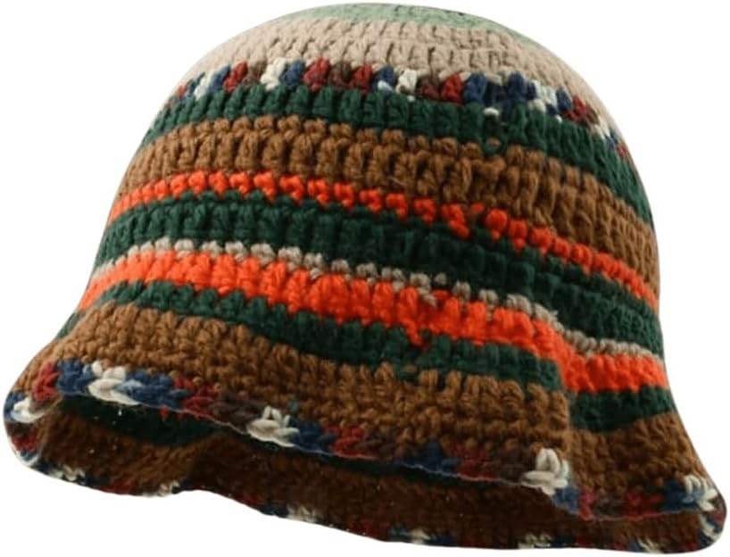 GORGLITTER Women's Crochet Hats Striped Colorblock Knitted Bucket Hat Beanies Cap | Amazon (US)