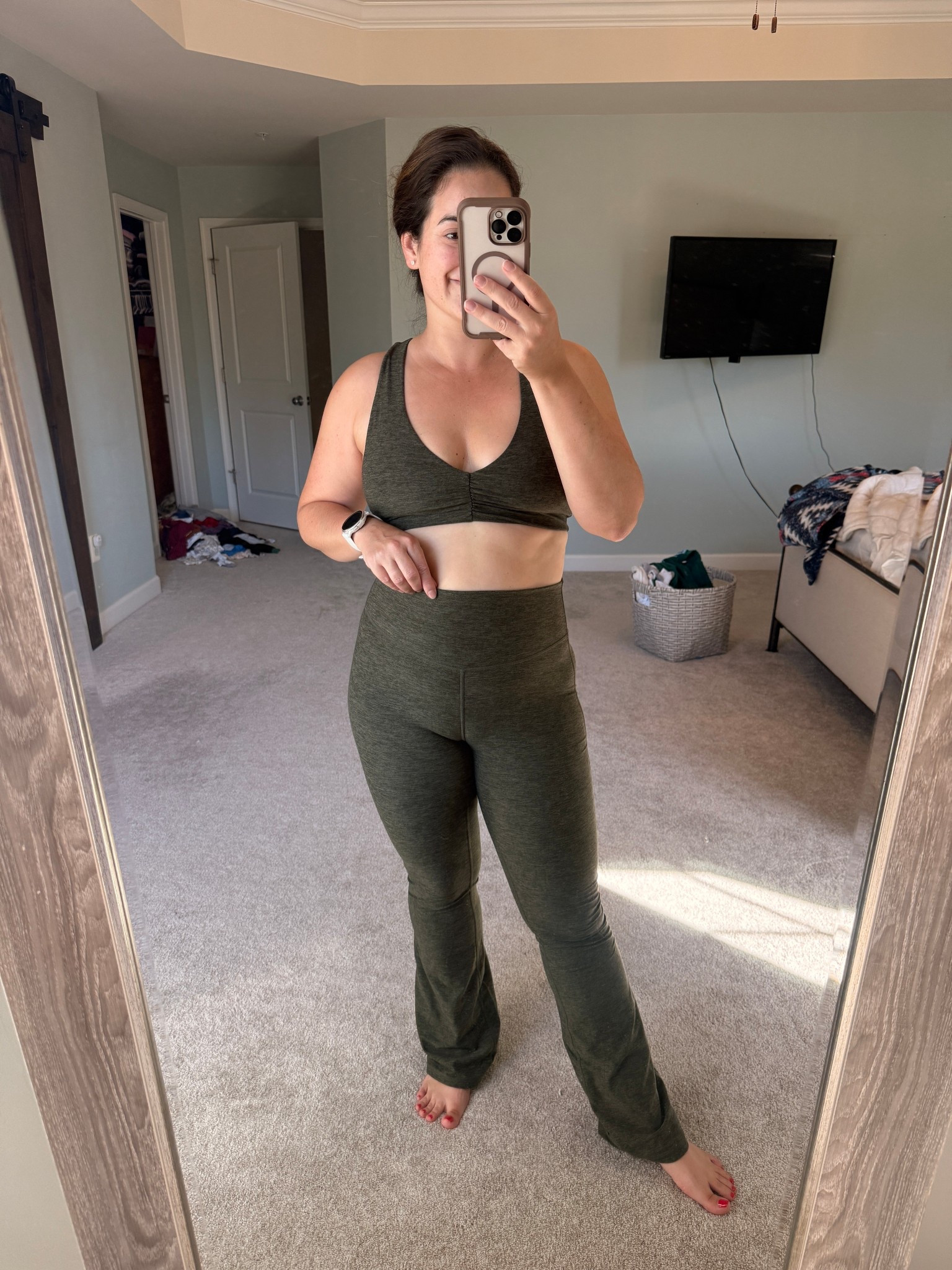 Fall Fabletics Outfit of the Month is all about comfort + style: this low impact bra and flare pants set in heathered olive green is a fall wardrobe must-have. LTK! #FallStyle #LTKFinds #AthleisureOutfit

#LTKMidsize #LTKActive #LTKSeasonal