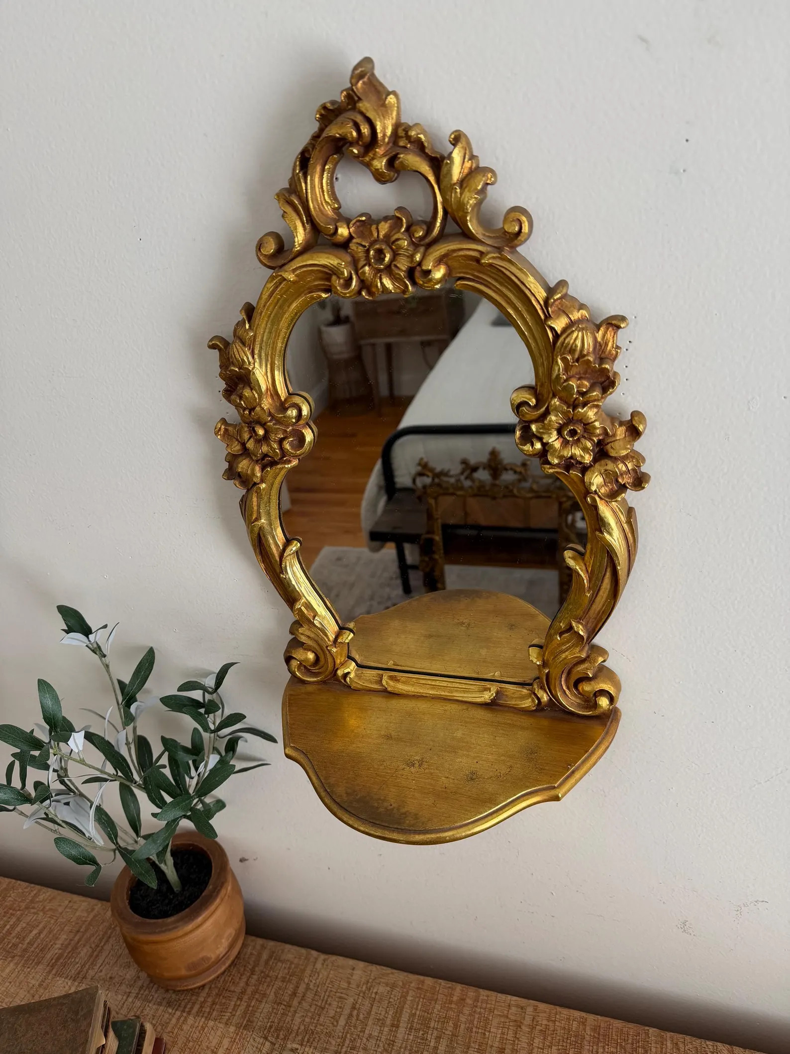 Vintage Gold ornate Syroco Mirror Wall shelf | Etsy (US)