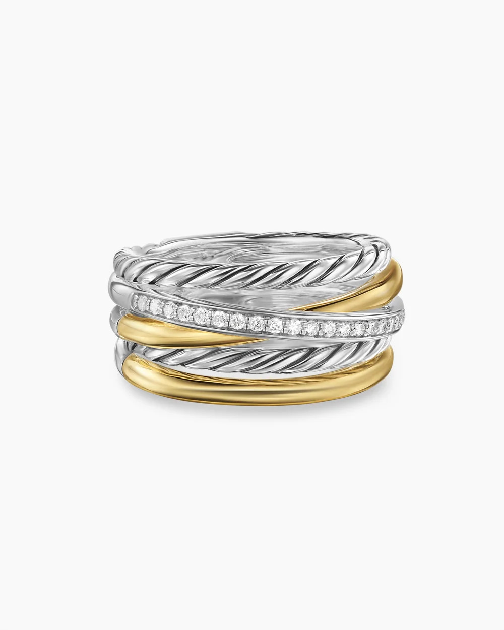 David Yurman | Crossover Five Row Ring in Sterling Silver with 18K Yellow Gold and Diamonds, 11mm | David Yurman