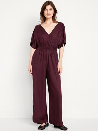 Waist-Defined Crepe Wide-Leg Jumpsuit | Old Navy (US)