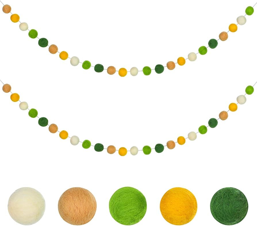 Glitinsel 2 Piece Sage Green Wool Felt Pom Pom Garland Colorful Felt Ball Garland 6.56 Feet Long ... | Amazon (US)