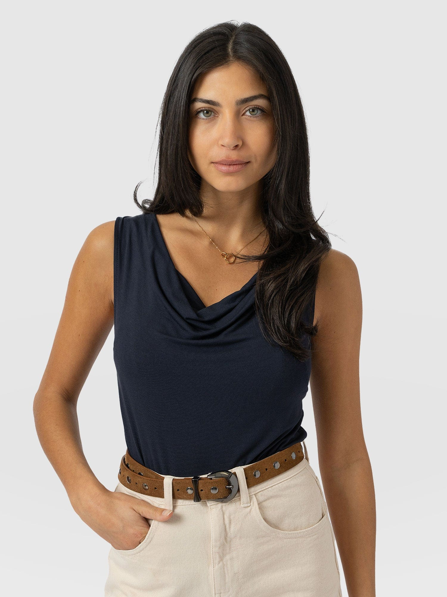 Cowl Neck Cami - Navy | Saint + Sofia UK