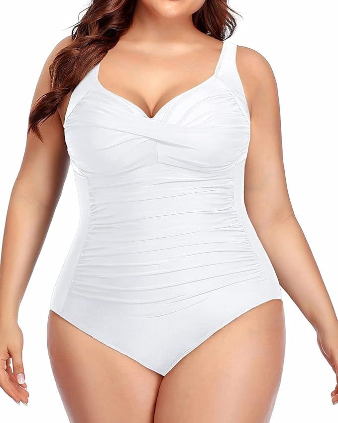 Yonique Women Plus Size One Piece Swimsuits Tummy Control Bathing Suits Twist Front Ruched Swimwe... | Amazon (US)