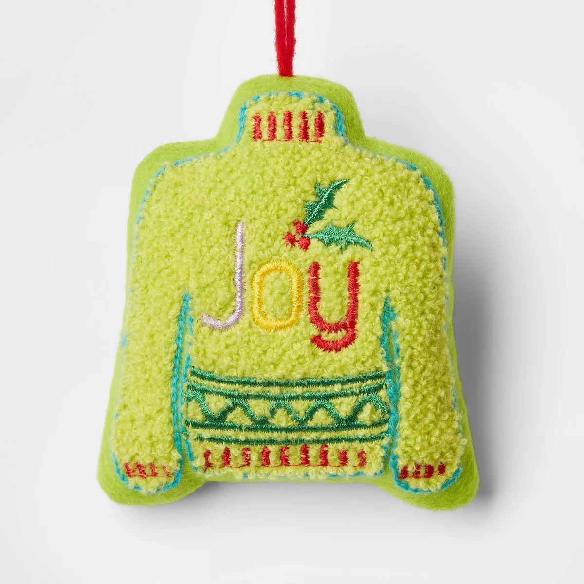 Embroidered 'Joy' Faux Shearling Sweater Christmas Tree Ornament Green - Wondershop™ | Target