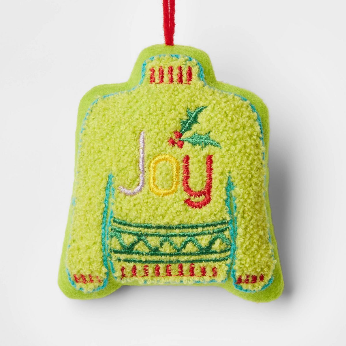 Embroidered 'Joy' Faux Shearling Sweater Christmas Tree Ornament Green - Wondershop™ | Target