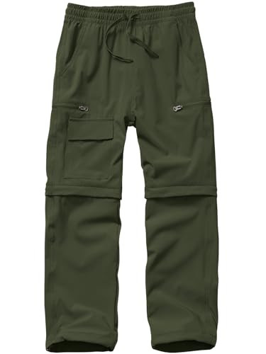 linlon Boys Kids Hiking Cargo Pants, Youth Outdoor Quick Dry UPF 50 Lightweight Waterproof Climbing Caming Safari Convertible Pants #9022-Army Green-L | Amazon (US)