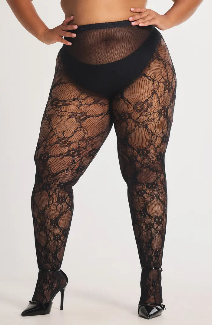 Savage X Lace Floral Sheer Tights | Nordstrom