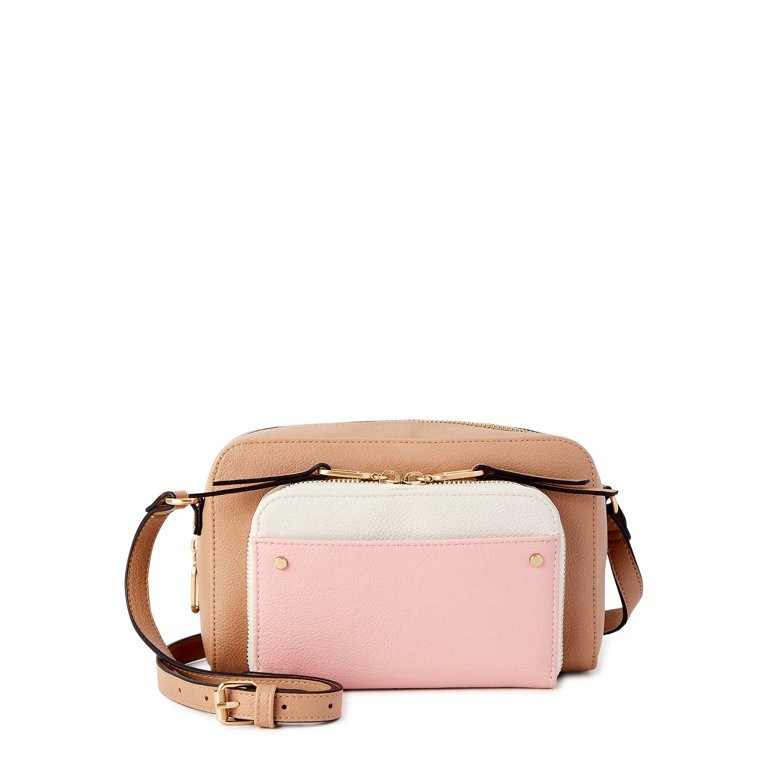 Time and Tru Women's Megan Multi-Compartment Adjustable Crossbody Handbag Hot Cocoa, Sandstone Pi... | Walmart (US)