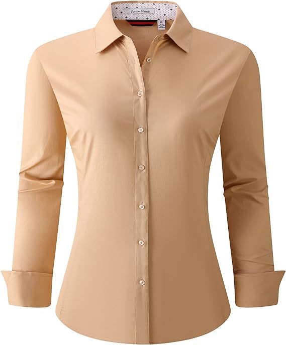 Esabel.C Womens Button Down Shirts Long Sleeve Regular Fit Stretch Work Blouse | Amazon (US)