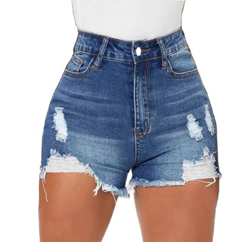 Women High Waisted Skinny Stretchy Denim Shorts Casual Summer Frayed Raw Hem Distressed Ripped Sh... | Amazon (US)