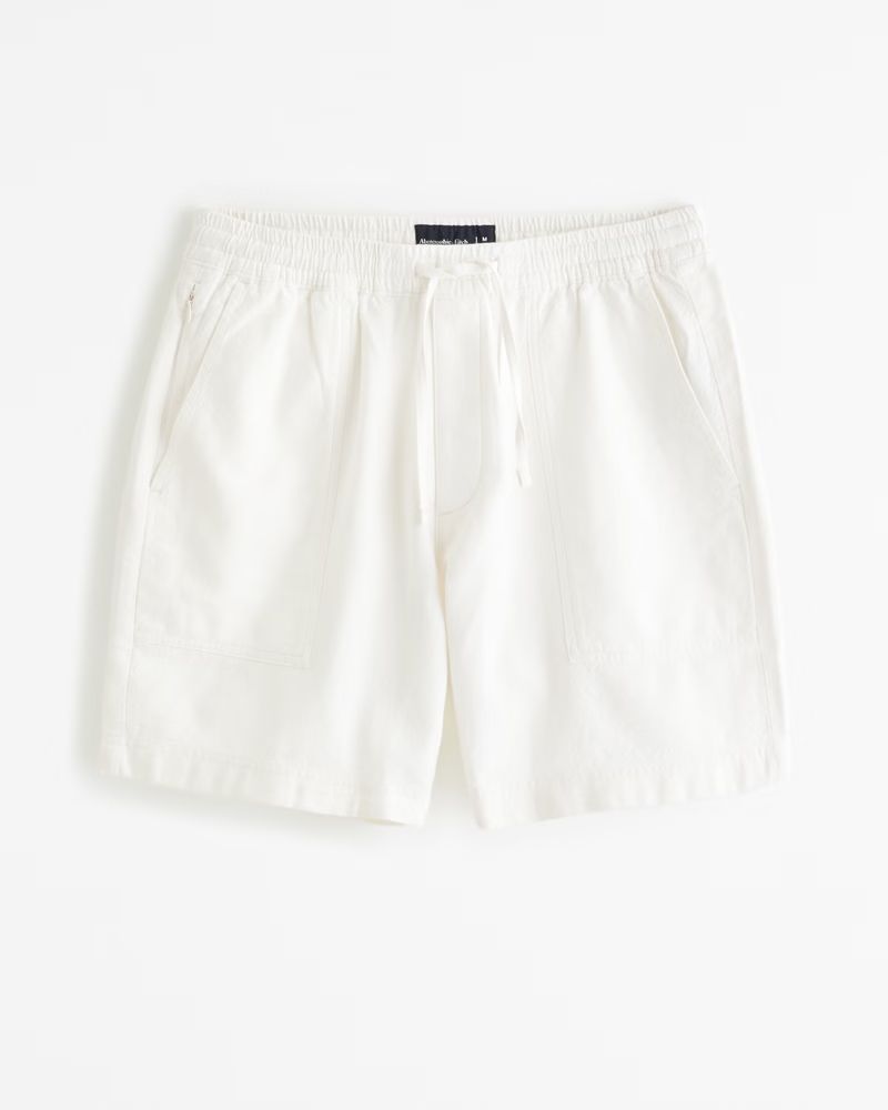 Abercrombie & Fitch Men's Relaxed Linen-Blend Pull-On Short in Cream - Size M | Abercrombie & Fitch (US)